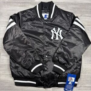 New York Yankees‎ STARTER Satin Jacket MLB Kids Size Small (8-10) Black New